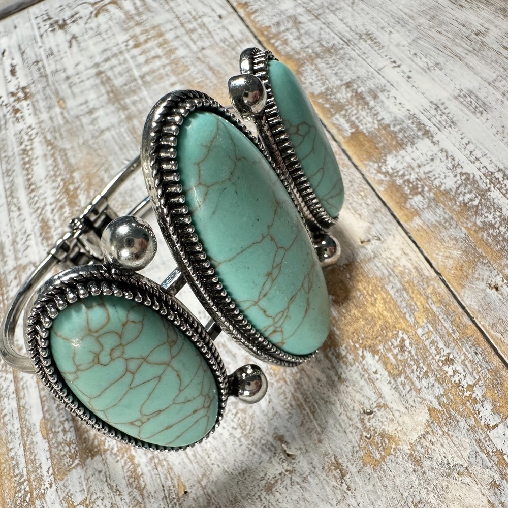 Plunder Turquoise Hinged Bangle Statement Bracelet - image 5